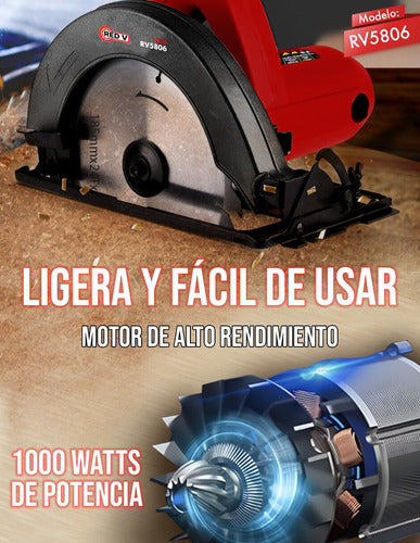 Sierra Circular Eléctrica 1000w De Potencia Corte Ajustable Rojo 60 Hz