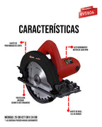 Sierra Circular Eléctrica 1000w De Potencia Corte Ajustable Rojo 60 Hz