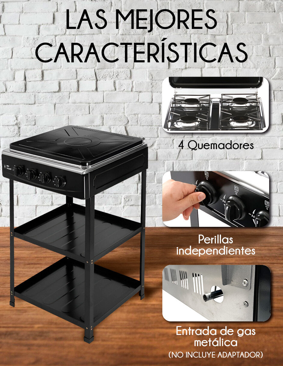 Parrilla Estufa Anaquel Gas 4 Quemadores Multiusos Uso Rudo