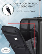 Maleta De Cabina Carry Ruedas 360°cargador Usb Candado Tsa Negro Liso