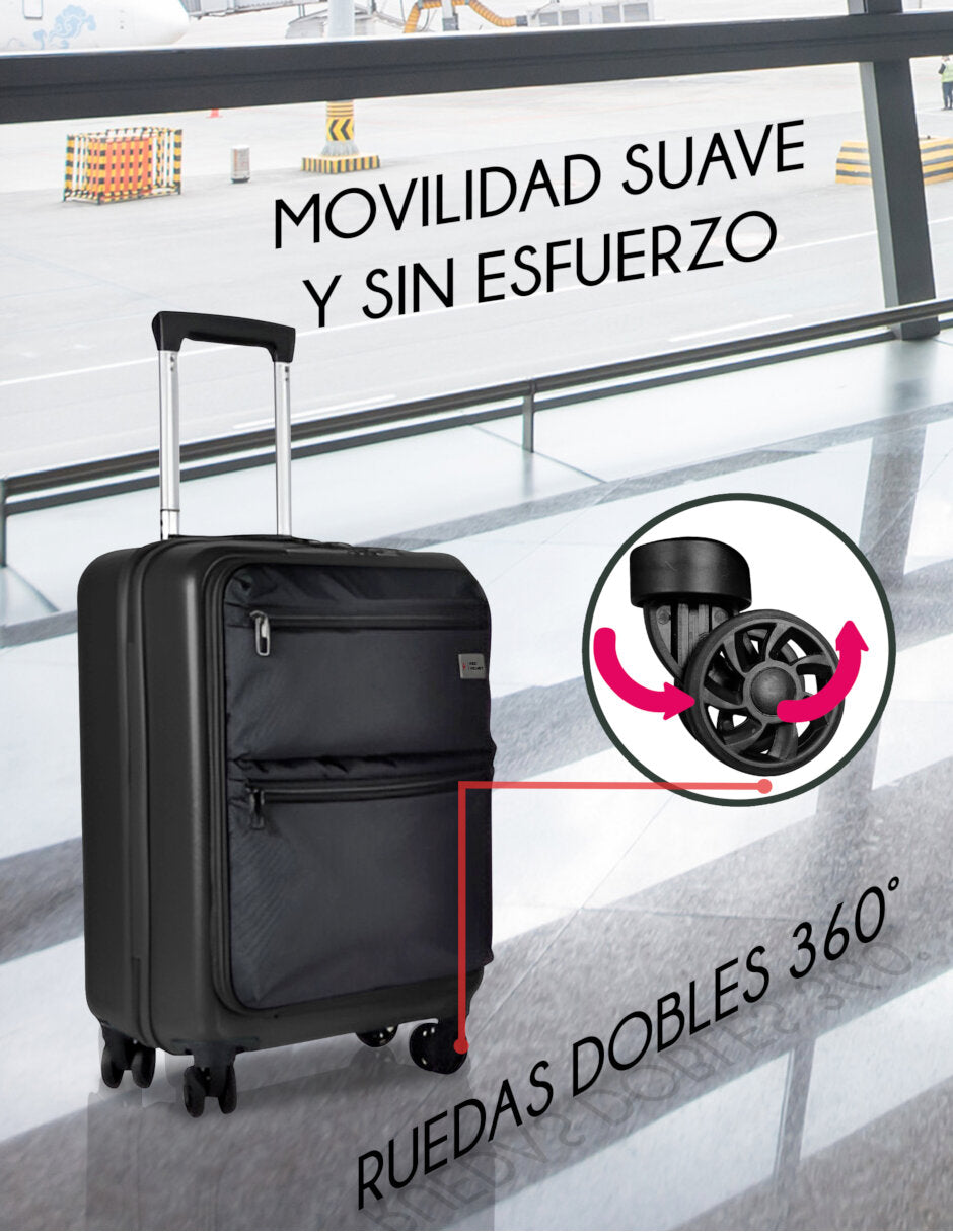 Maleta De Cabina Carry Ruedas 360°cargador Usb Candado Tsa Negro Liso