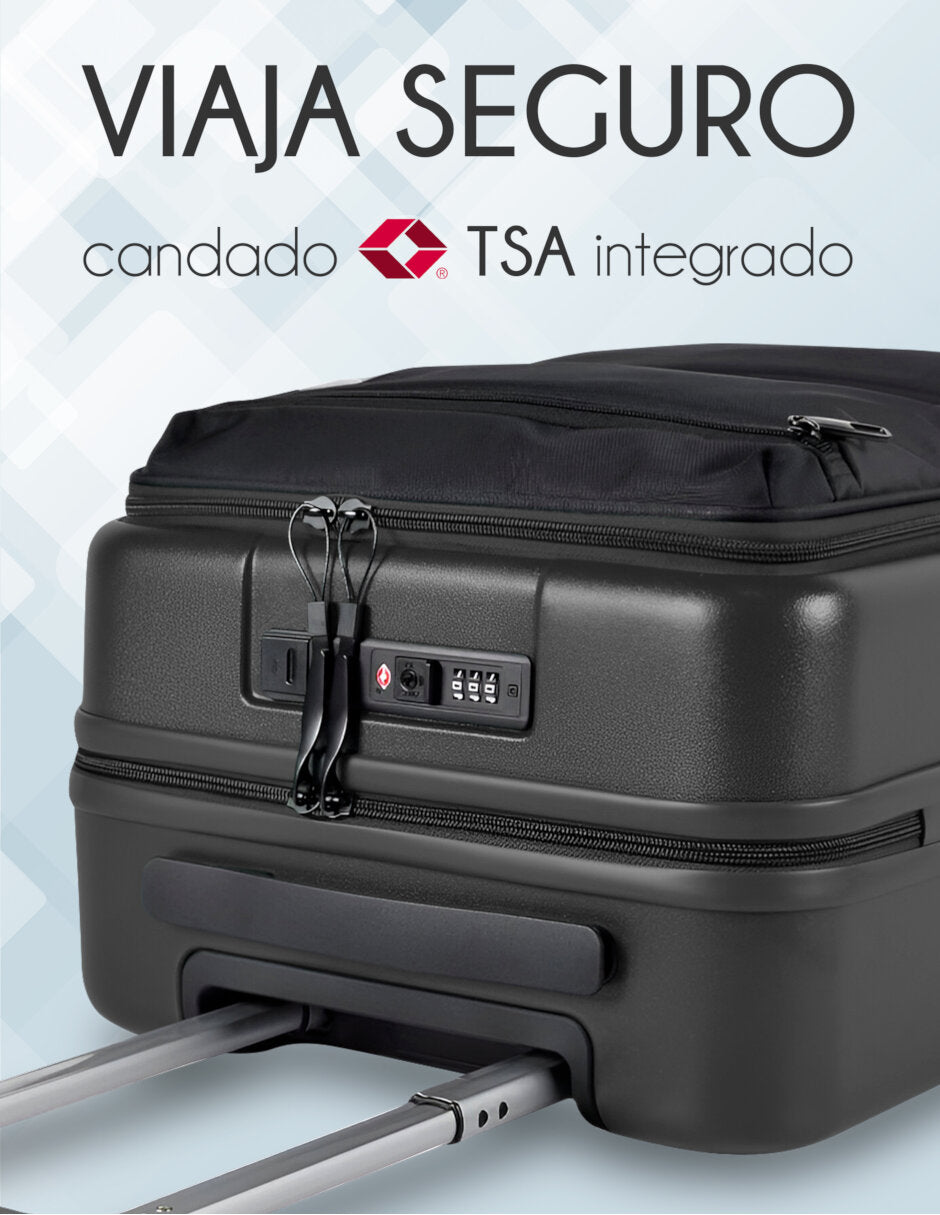 Maleta De Cabina Carry Ruedas 360°cargador Usb Candado Tsa Negro Liso