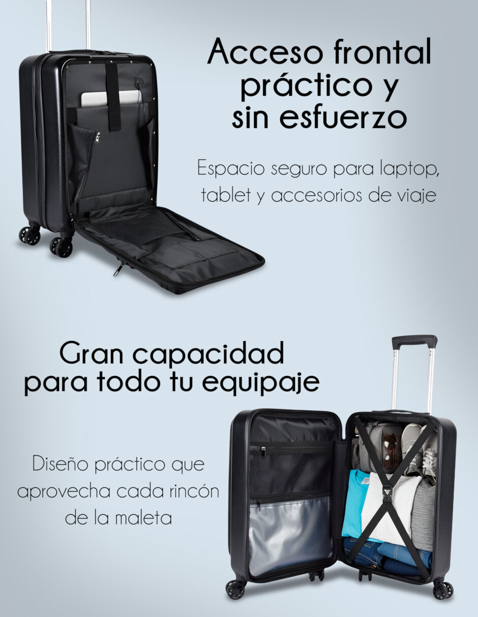 Maleta De Cabina Carry Ruedas 360°cargador Usb Candado Tsa Negro Liso