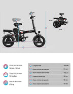 Bicicleta Eléctrica Plegable Ligera Batería Litio Removible
