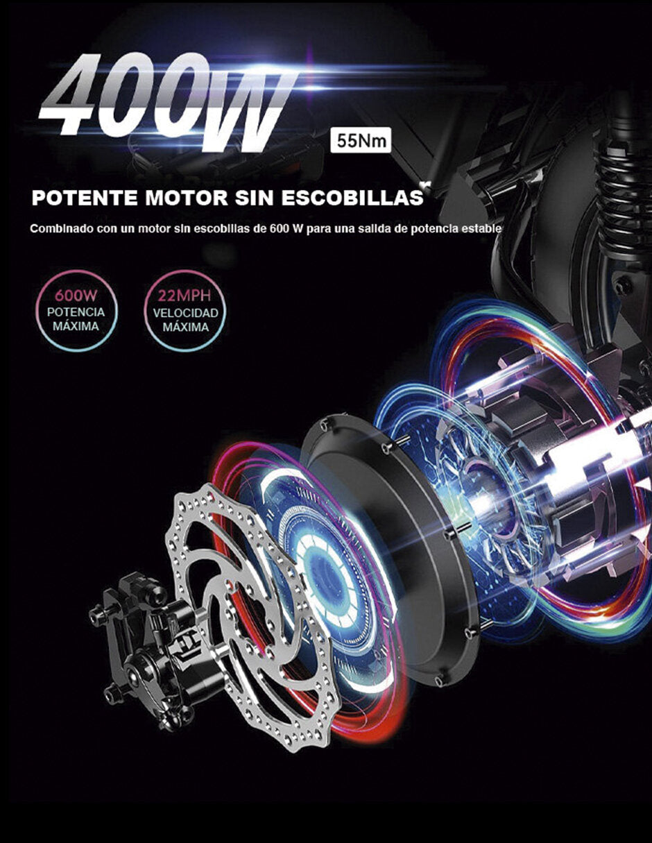 Bicicleta Eléctrica Plegable Ligera Batería Litio Removible