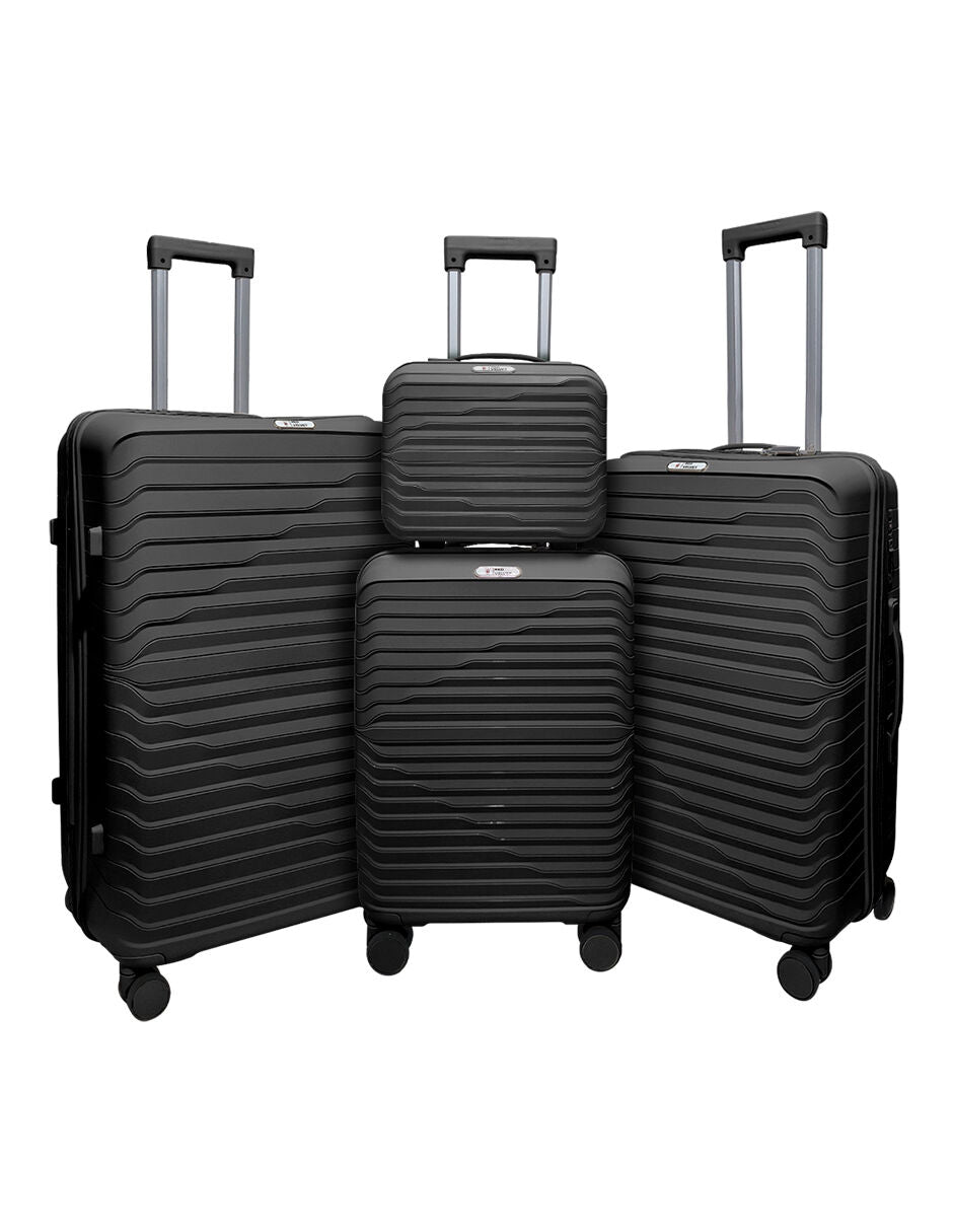 Set De 4 Maletas Viaje Rígidas Con Ruedas 360° Candado Tsa Negro Liso