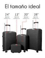 Set De 4 Maletas Viaje Rígidas Con Ruedas 360° Candado Tsa Negro Liso