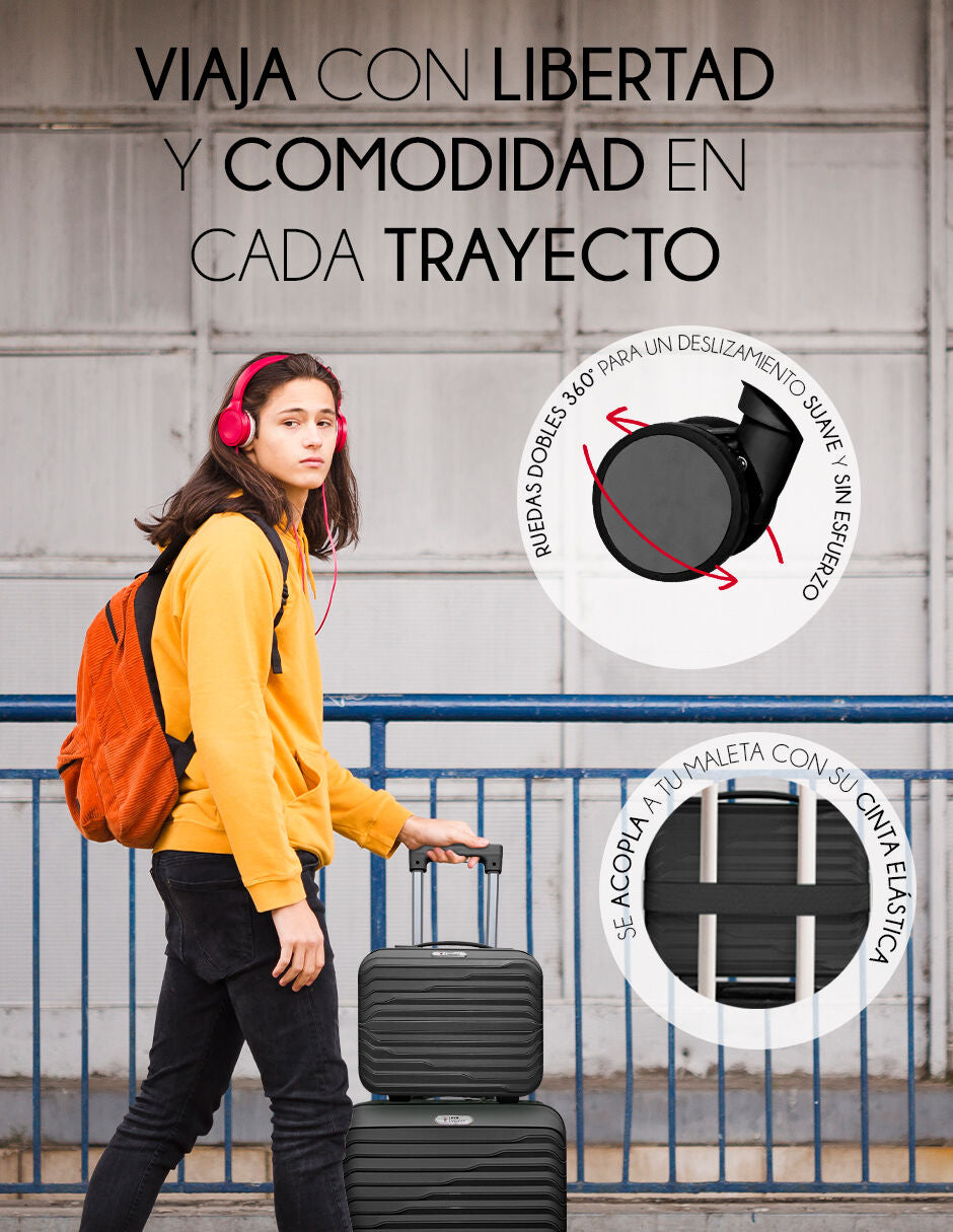 Set De 4 Maletas Viaje Rígidas Con Ruedas 360° Candado Tsa Negro Liso