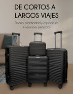 Set De 4 Maletas Viaje Rígidas Con Ruedas 360° Candado Tsa Negro Liso