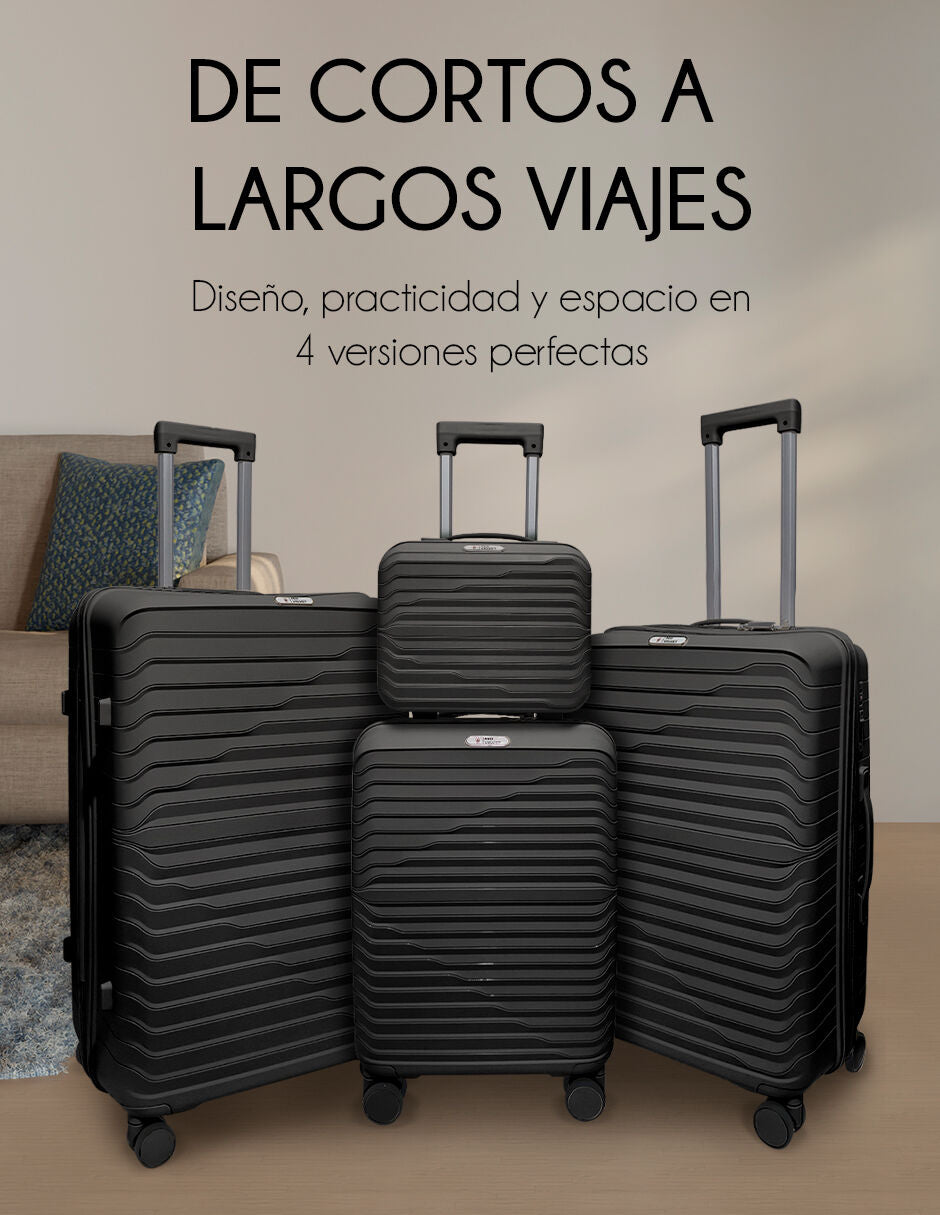 Set De 4 Maletas Viaje Rígidas Con Ruedas 360° Candado Tsa Negro Liso