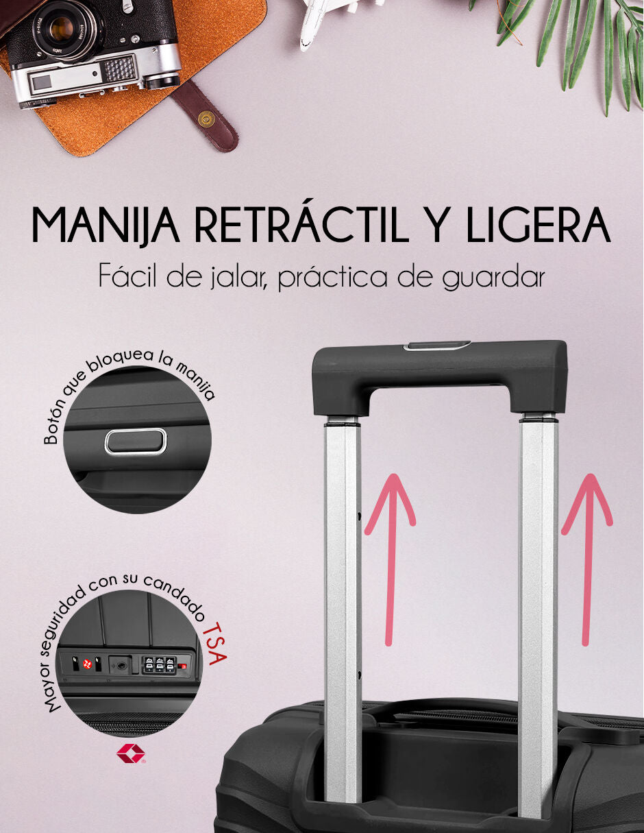 Set De 4 Maletas Viaje Rígidas Con Ruedas 360° Candado Tsa Negro Liso