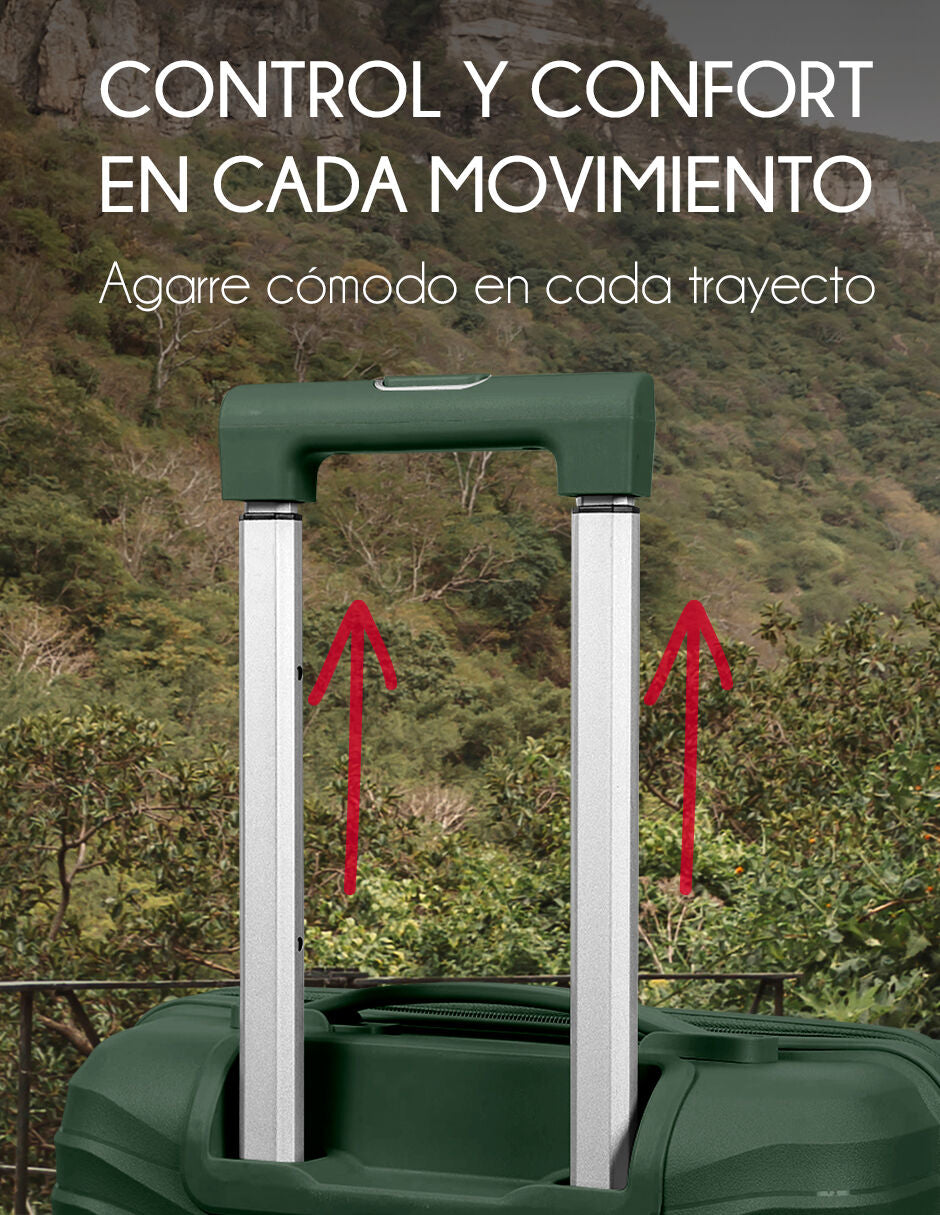 Maleta De Cabina Rigida Carry On Ruedas 360° Candado Tsa Verde Lisa