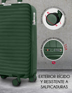 Maleta De Cabina Rigida Carry On Ruedas 360° Candado Tsa Verde Lisa